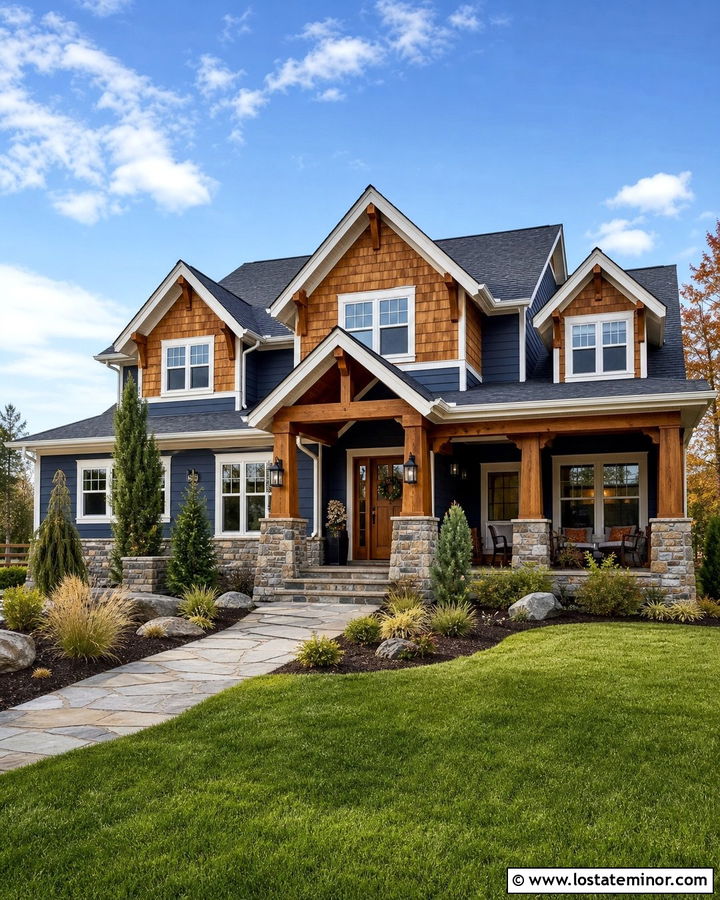 Navy Blue House With Cedar Shake Dormers - 30 Navy Blue House Design With Dormers Ideas