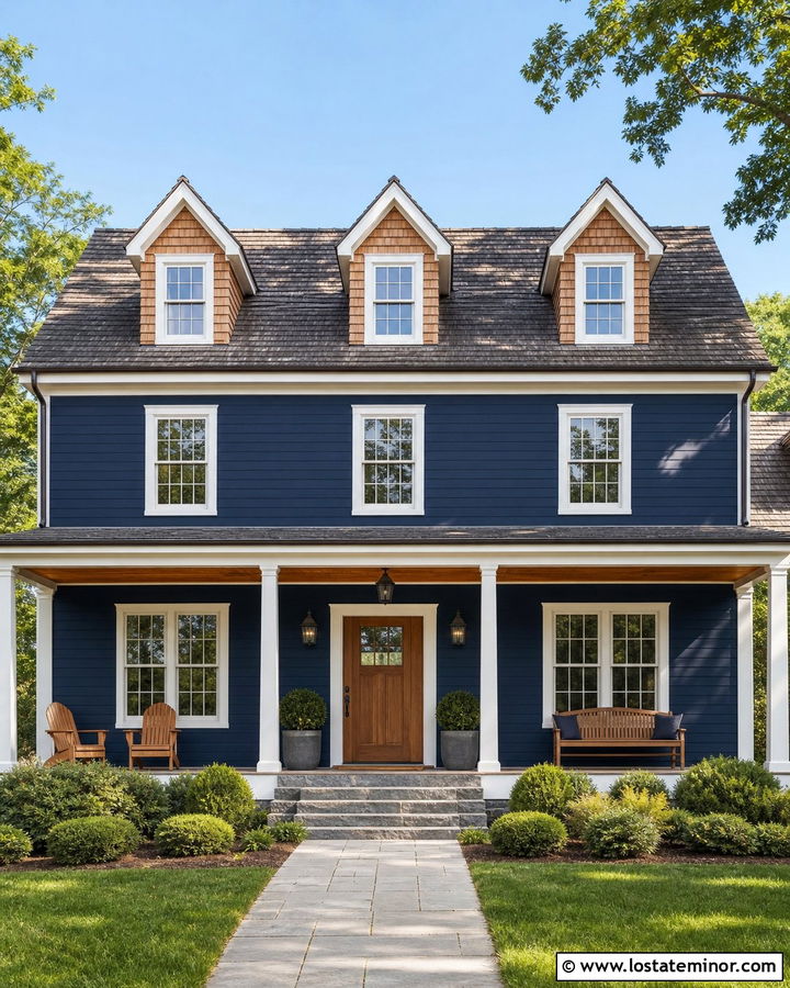 Navy Blue House With Cedar Shake Dormers - 30 Navy Blue House Design With Cedar Shake Ideas