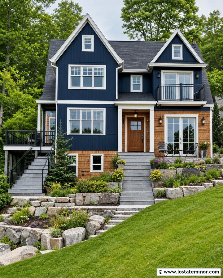 Navy Blue House With Cedar Shake Lower Level - 30 Navy Blue House Design With Cedar Shake Ideas