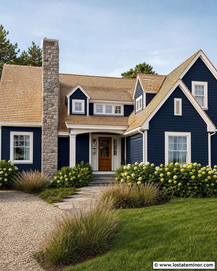 Navy Blue House With Cedar Shake Roof - 30 Navy Blue House Design With Roof Ideas