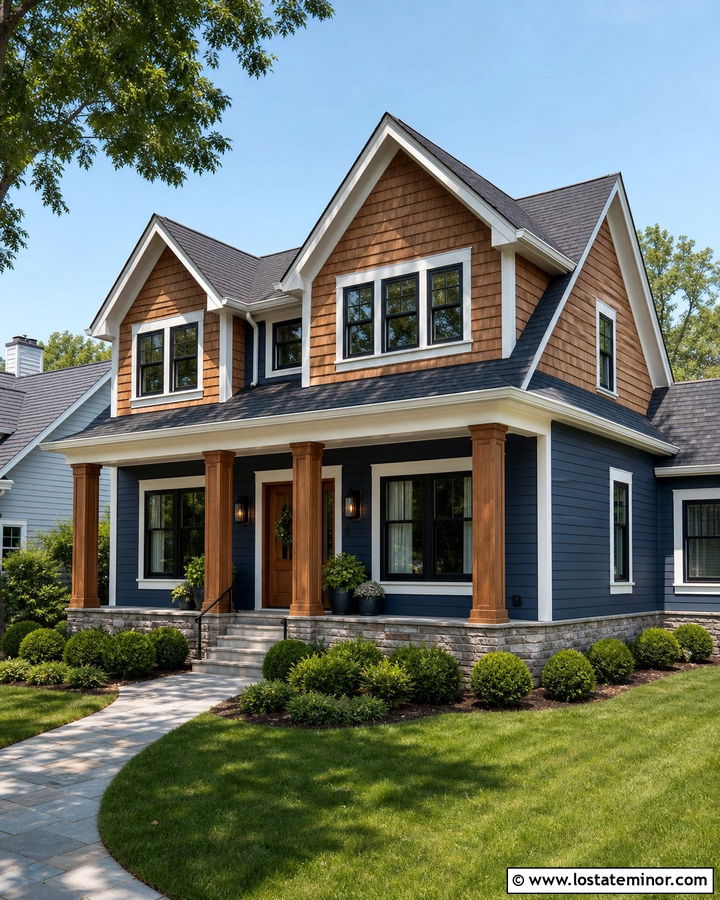 Navy Blue House With Cedar Shake Upper Level - 30 Navy Blue House Design With Cedar Shake Ideas