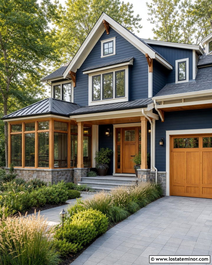Navy Blue House With Cedar Sunroom - 30 Navy Blue House Design With Sunroom Ideas