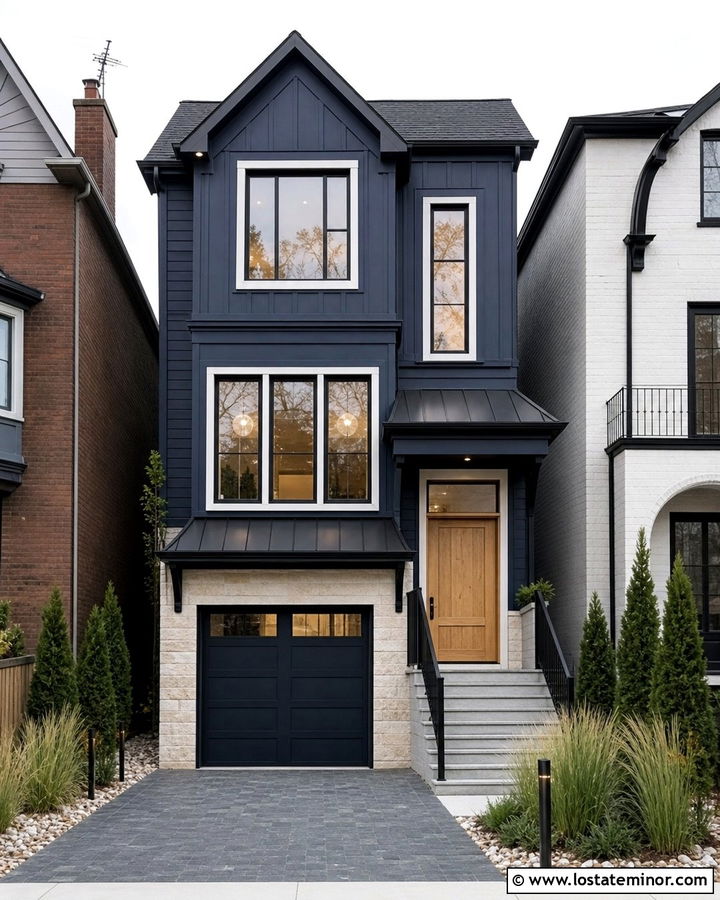 Navy Blue House With Charcoal Driveway - 30 Navy Blue House Design With Driveway Ideas