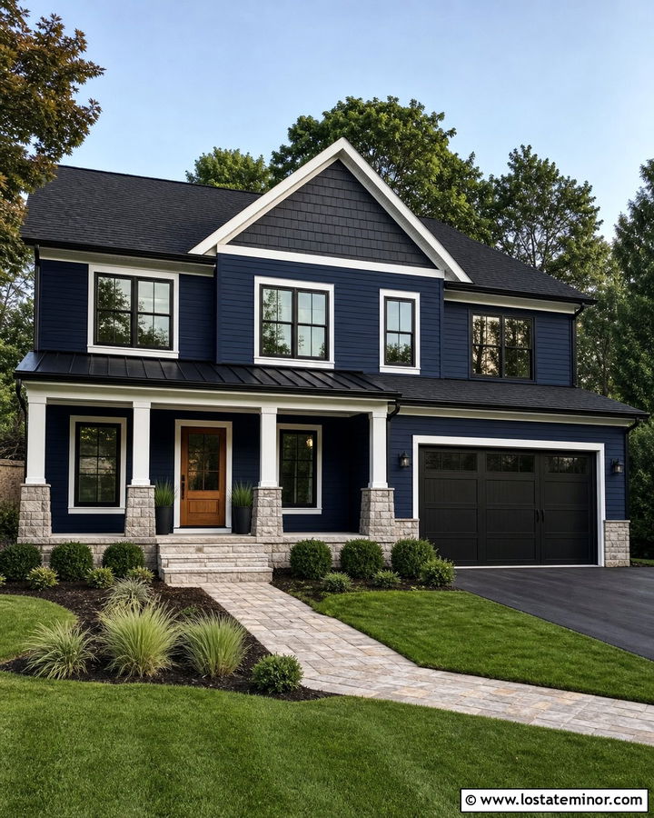 Navy Blue House With Charcoal Gables - 30 Navy Blue House Design With Gables Ideas