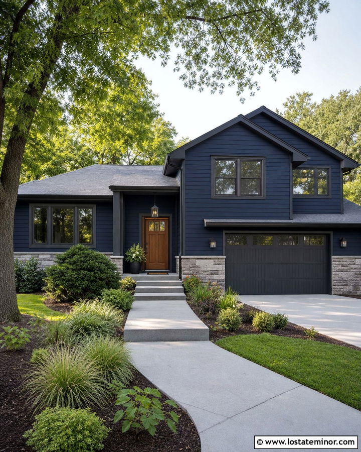 Navy Blue House With Charcoal Gray Trim - 30 Navy Blue House Design With Trim Ideas