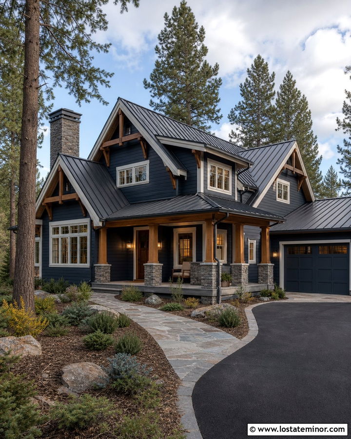 Navy Blue House With Charcoal Metal Roof - 30 Navy Blue House Design With Roof Ideas