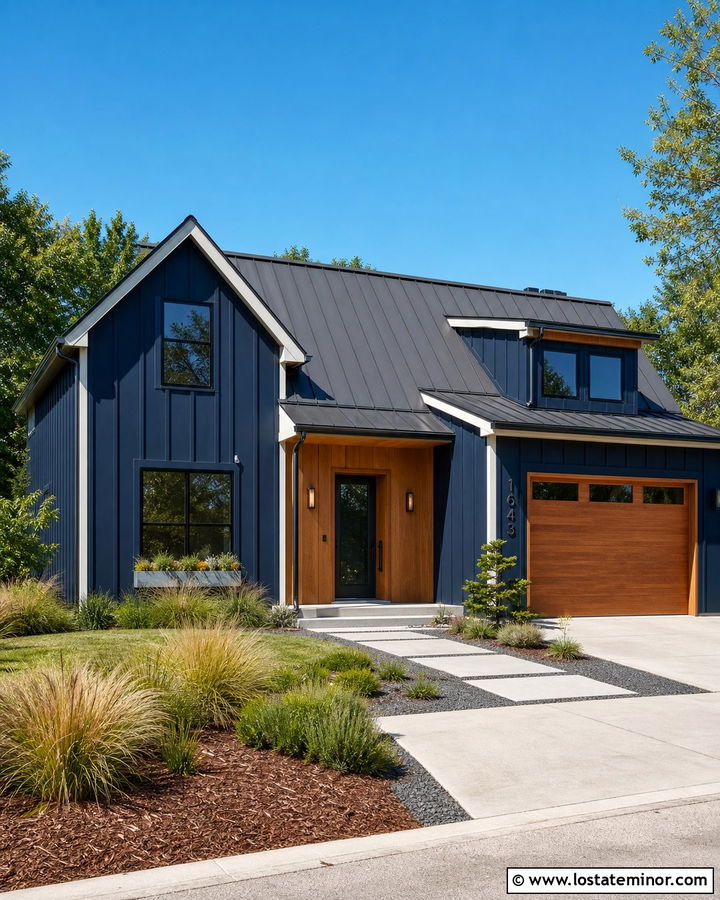 Navy Blue House With Charcoal Roof And Black Windows - 30 Navy Blue House Design With Accents Ideas