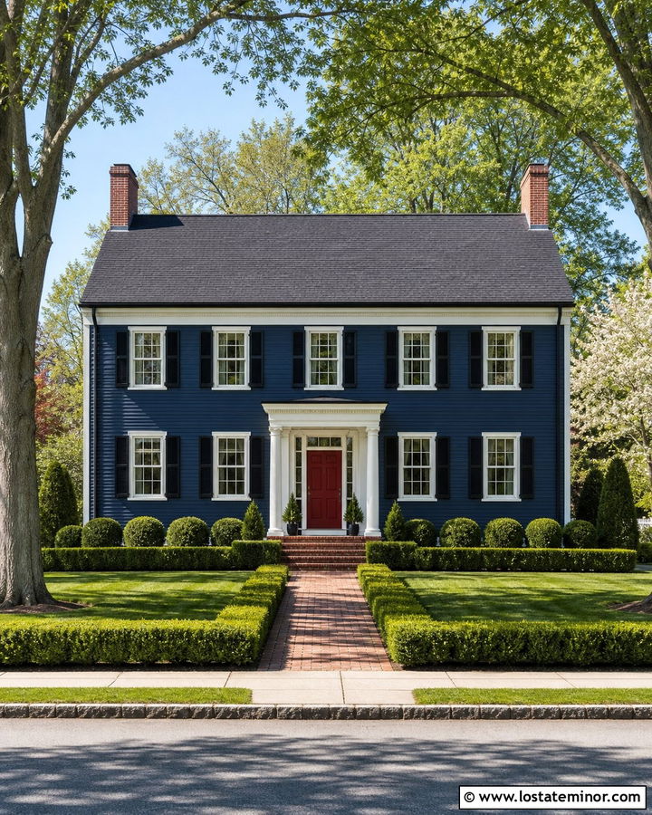 Navy Blue House With Charcoal Roof And Red Door - 30 Navy Blue House Design With Roof Ideas