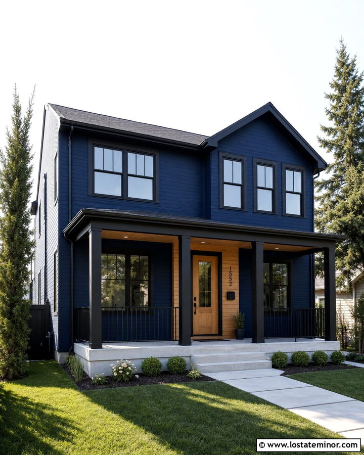 Navy Blue House With Charcoal Trim - 30 Navy Blue House Design With Front Porch Ideas
