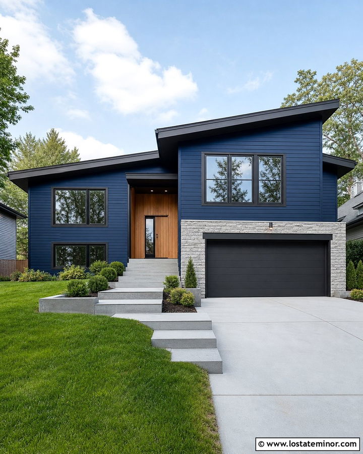 Navy Blue House With Charcoal Window Frames - 30 Navy Blue House Design With Window Frames Ideas