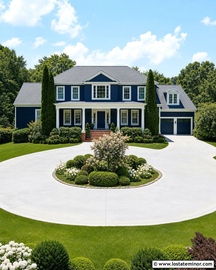 Navy Blue House With Circular Driveway - 30 Navy Blue House Design With Driveway Ideas