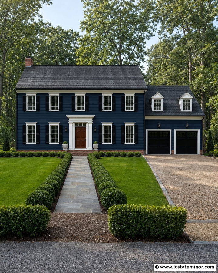 Navy Blue House With Coach Lights - 30 Navy Blue House Design With Lighting Ideas