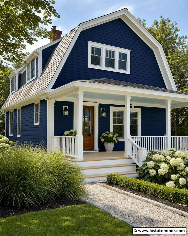 Navy Blue House With Coastal Blue Porch Ceiling - 30 Navy Blue House Design With Porch Ceiling Ideas