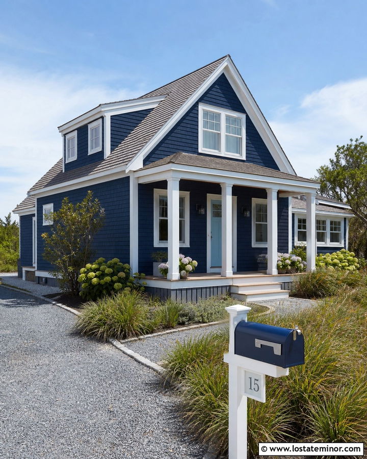 Navy Blue House With Coastal Mailbox - 30 Navy Blue House Design With Mailbox Ideas