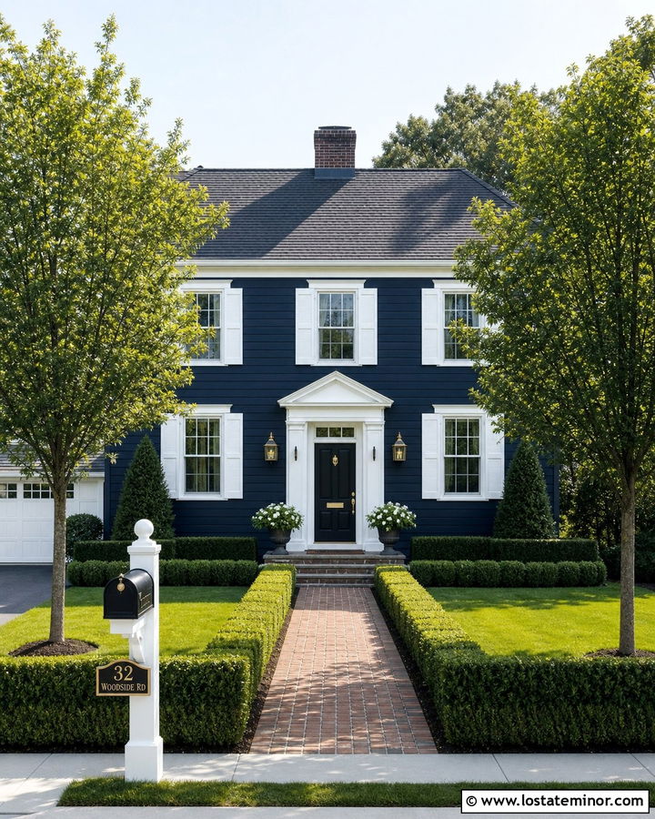 Navy Blue House With Colonial Mailbox - 30 Navy Blue House Design With Mailbox Ideas