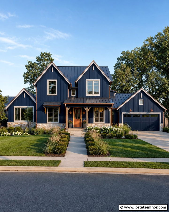 Navy Blue House With Copper Front Door - 30 Navy Blue House Design With Entry Door Ideas