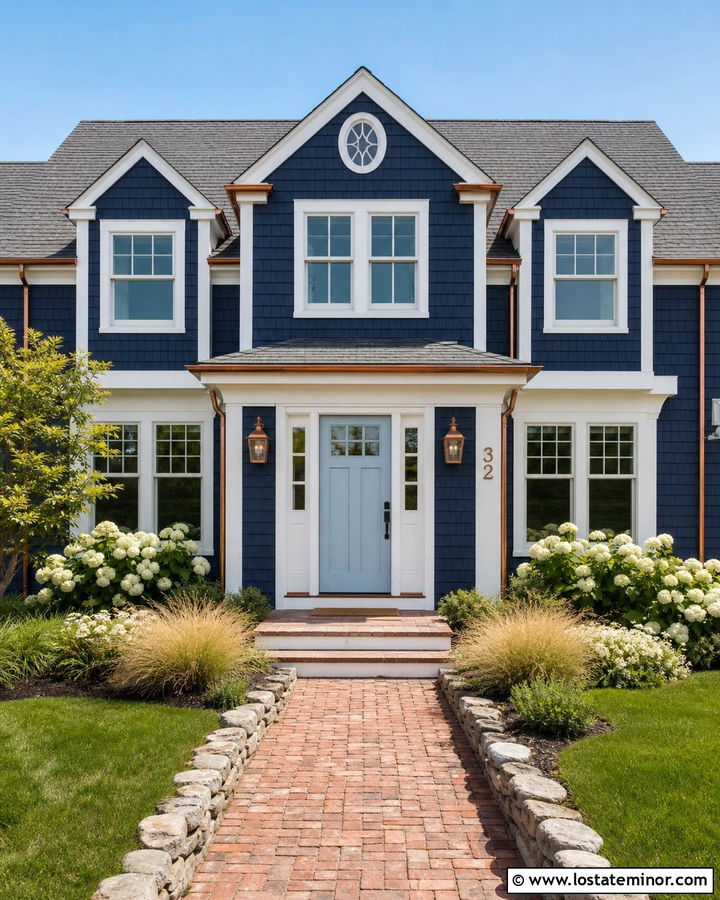 Navy Blue House With Copper House Numbers - 30 Navy Blue House Design With House Numbers Ideas