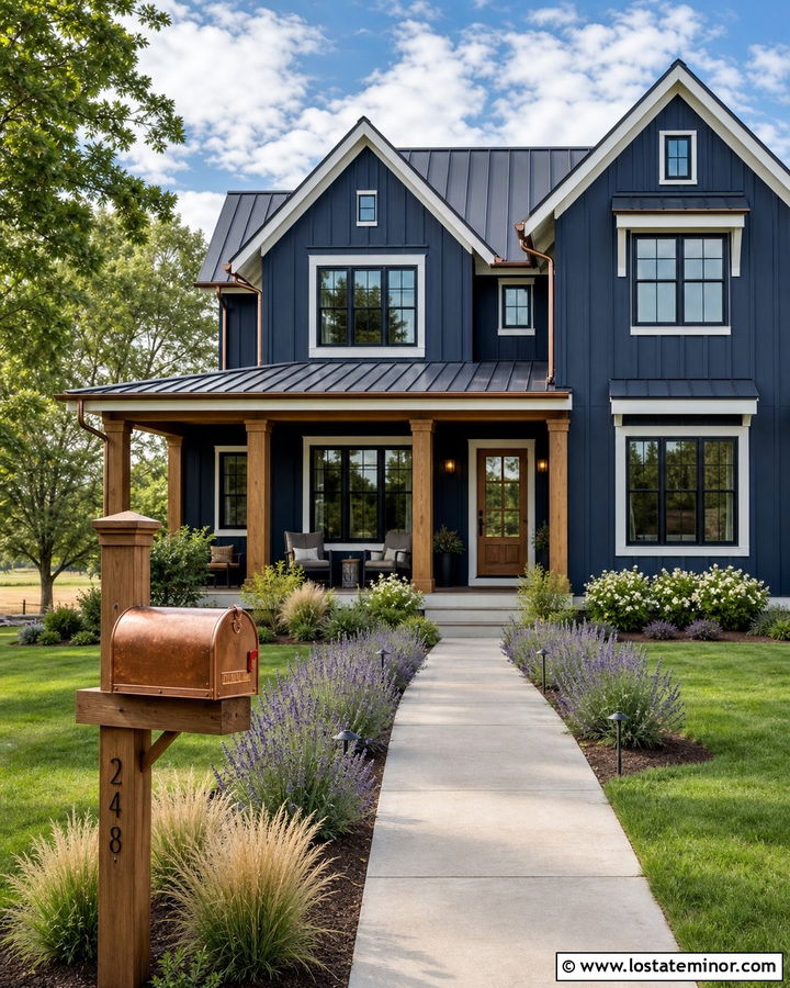 Navy Blue House With Copper Mailbox - 30 Navy Blue House Design With Mailbox Ideas