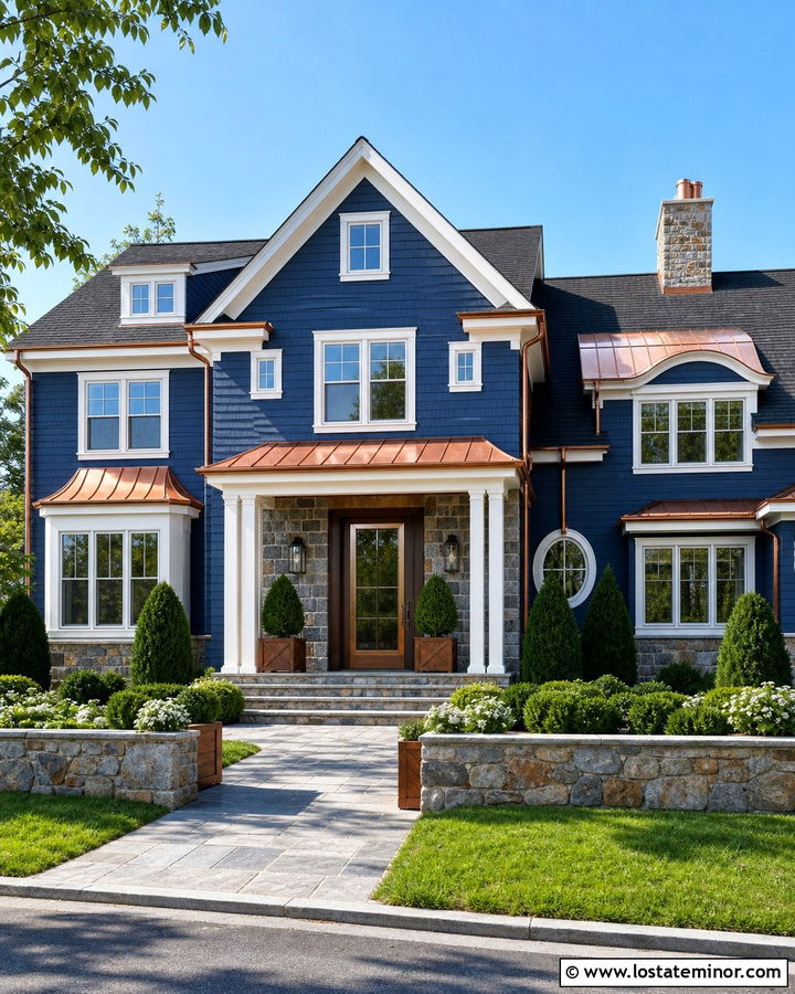 Navy Blue House With Copper Storm Door - 30 Navy Blue House Design With Storm Door Ideas