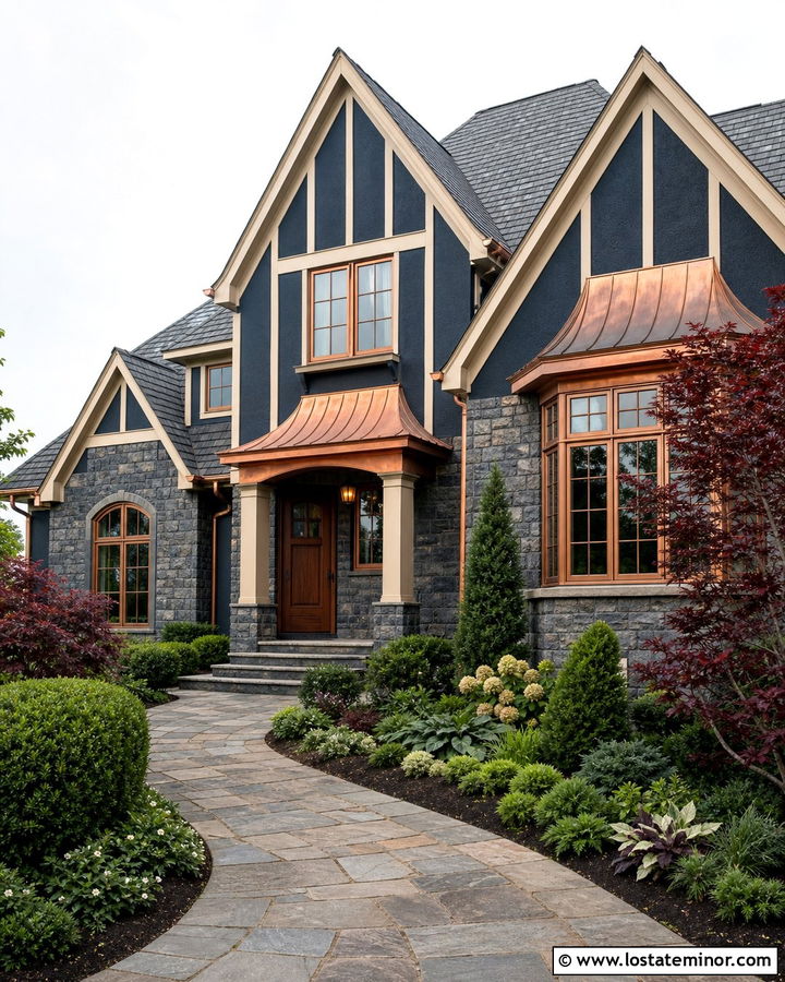 Navy Blue House With Copper Window Frames - 30 Navy Blue House Design With Window Frames Ideas
