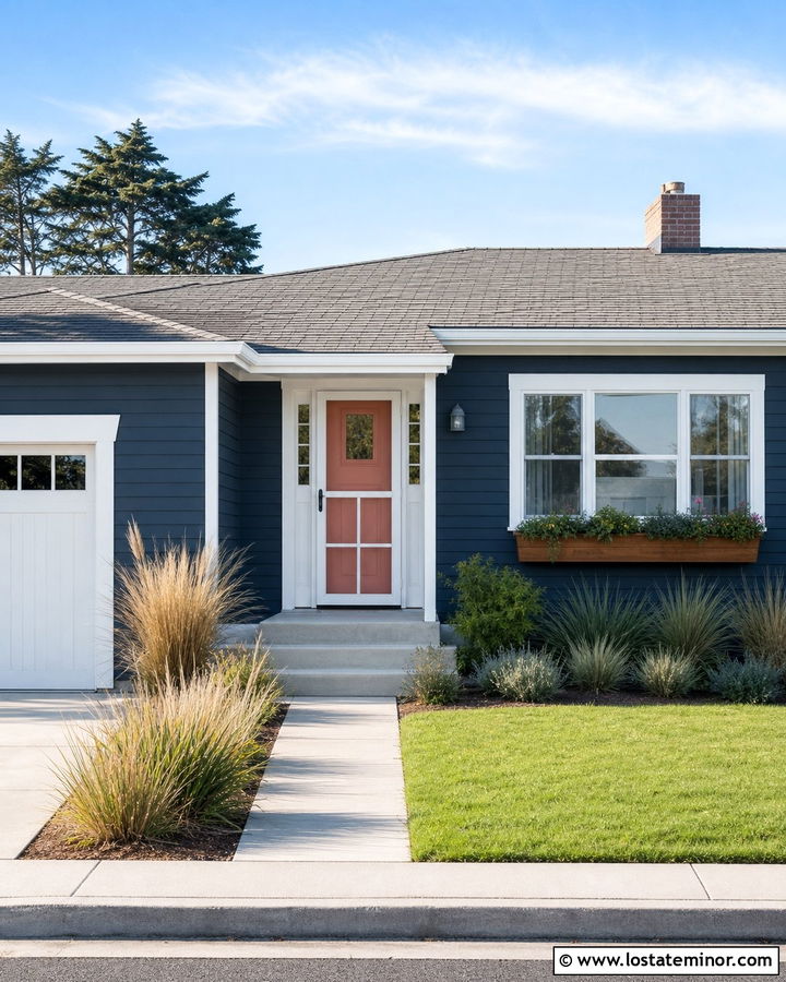 Navy Blue House With Coral Door And Screen Door - 30 Navy Blue House Design With Screen Door Ideas