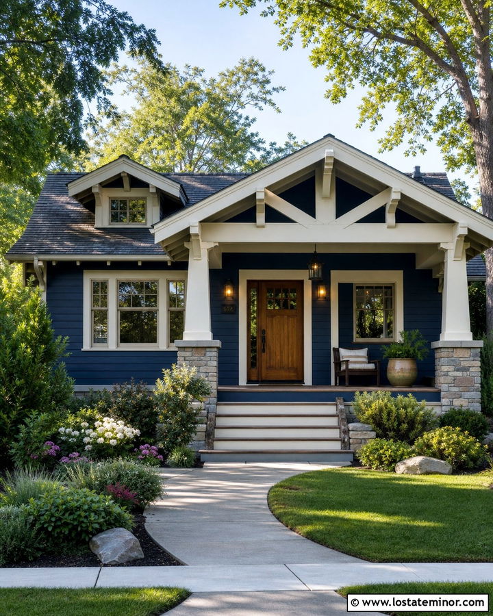 Navy Blue House With Craftsman Front Door - 30 Navy Blue House Design With Entry Door Ideas