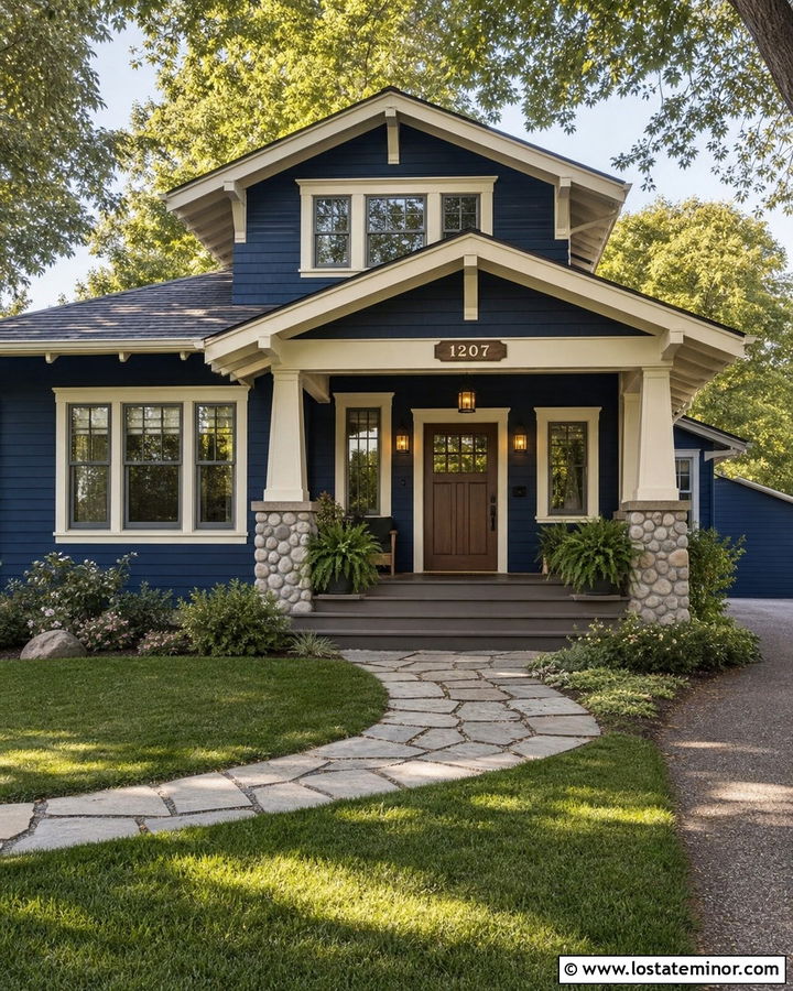 Navy Blue House With Craftsman House Number Plaque - 30 Navy Blue House Design With House Numbers Ideas