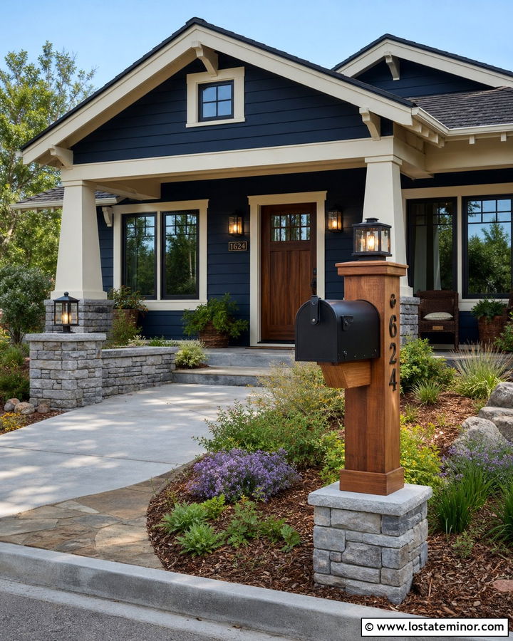 Navy Blue House With Craftsman Mailbox - 30 Navy Blue House Design With Mailbox Ideas