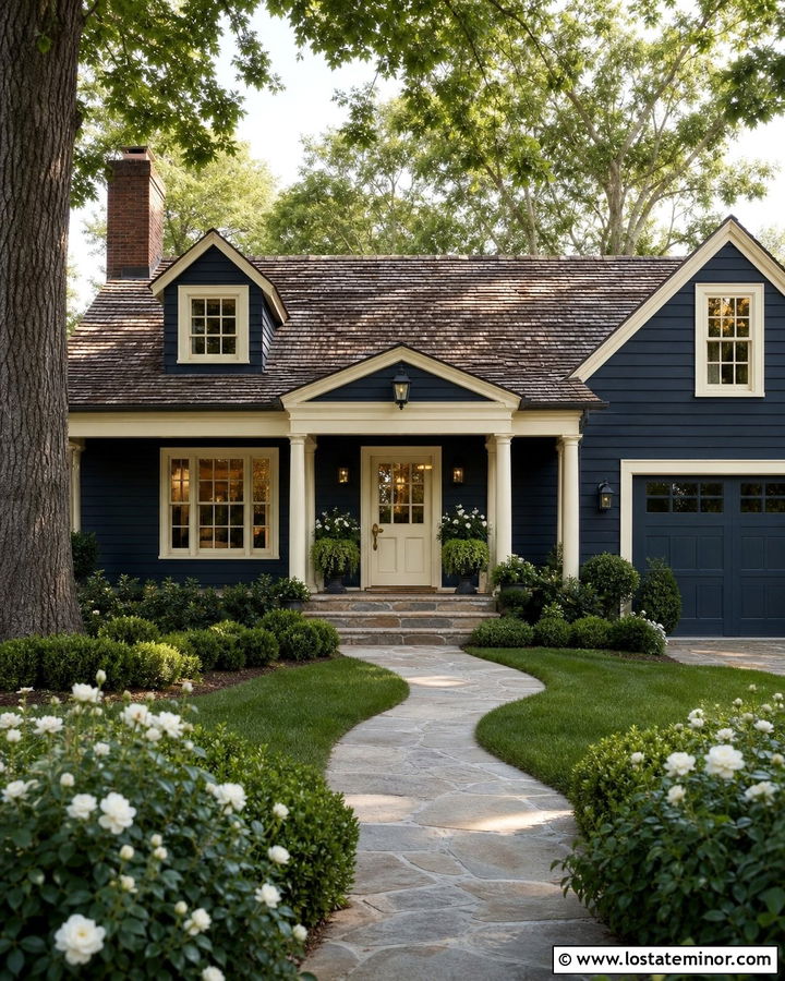 Navy Blue House With Cream Front Door - 30 Navy Blue House Design With Front Door Ideas