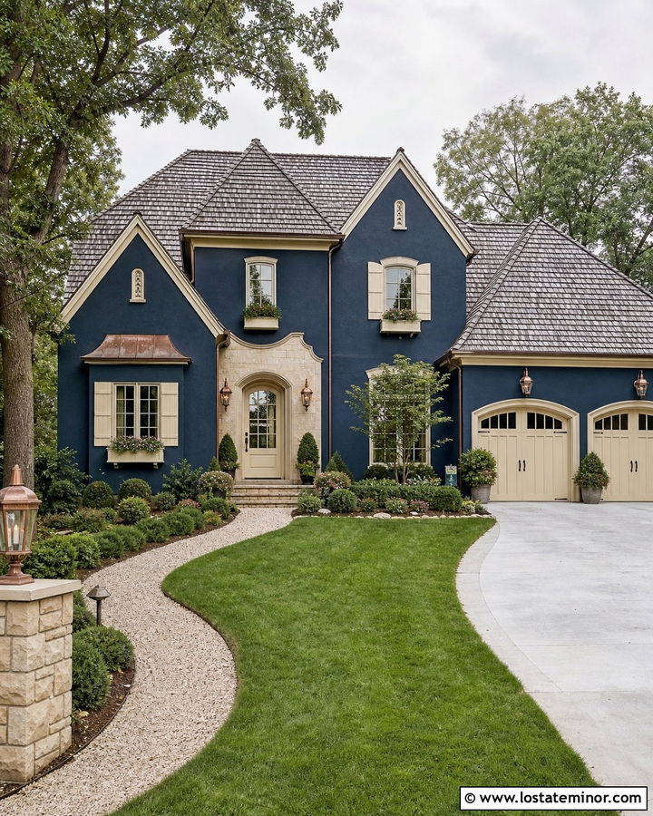 Navy Blue House With Cream Front Door - 30 Navy Blue House Design With Entry Door Ideas