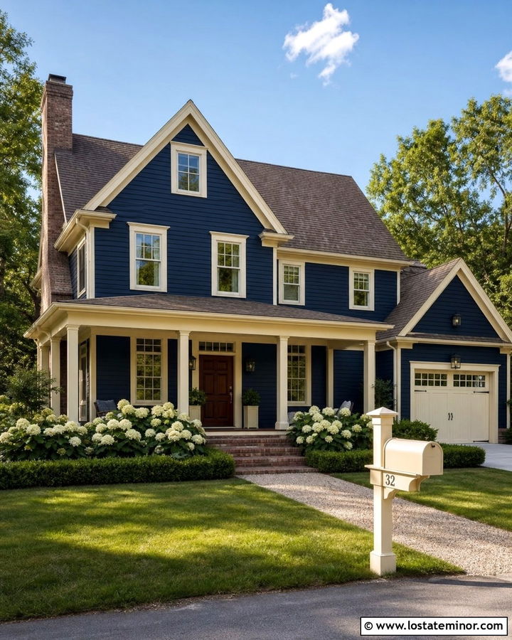 Navy Blue House With Cream Mailbox - 30 Navy Blue House Design With Mailbox Ideas