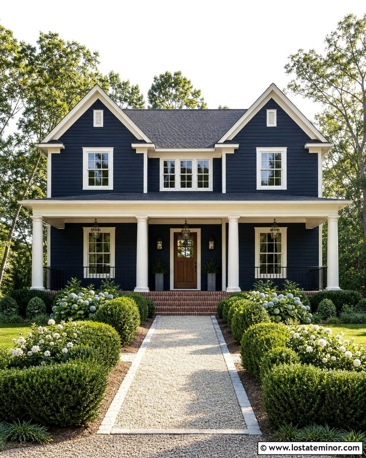 Navy Blue House With Cream Porch Ceiling - 30 Navy Blue House Design With Porch Ceiling Ideas