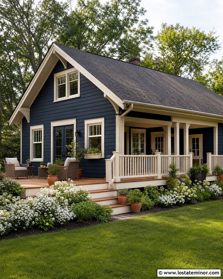 Navy Blue House With Cream Trim - 30 Navy Blue House Design With Backyard Ideas