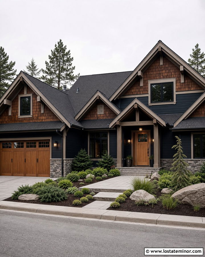 Navy Blue House With Dark Stained Cedar Shakes - 30 Navy Blue House Design With Cedar Shake Ideas