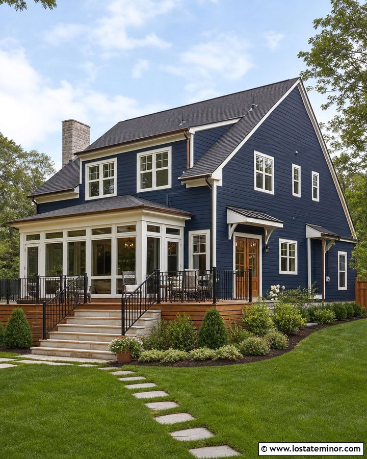 Navy Blue House With Deck And Sunroom - 30 Navy Blue House Design With Sunroom Ideas