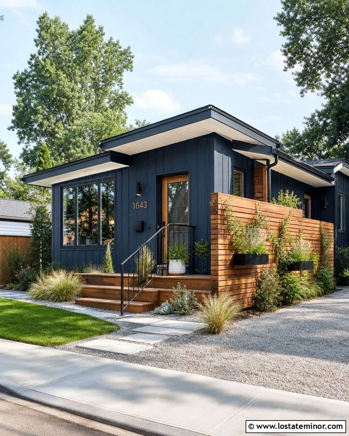 Navy Blue House With Deck Privacy Screen - 30 Navy Blue House Design With Deck Ideas