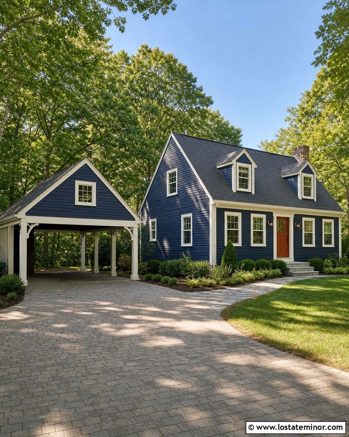 Navy Blue House With Detached Carport - 30 Navy Blue House Design With Carport Ideas