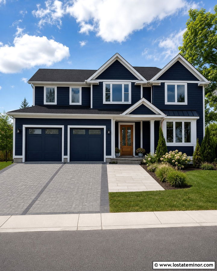 Navy Blue House With Double Driveway - 30 Navy Blue House Design With Driveway Ideas