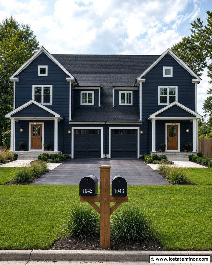 Navy Blue House With Double Mailbox Post - 30 Navy Blue House Design With Mailbox Ideas