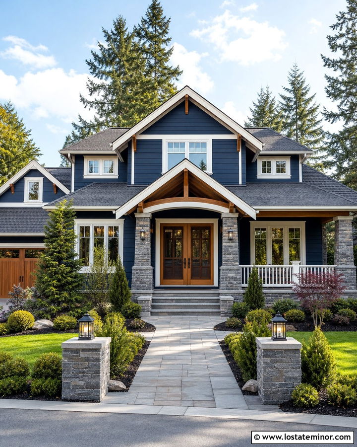 Navy Blue House With Double Screen Doors - 30 Navy Blue House Design With Screen Door Ideas