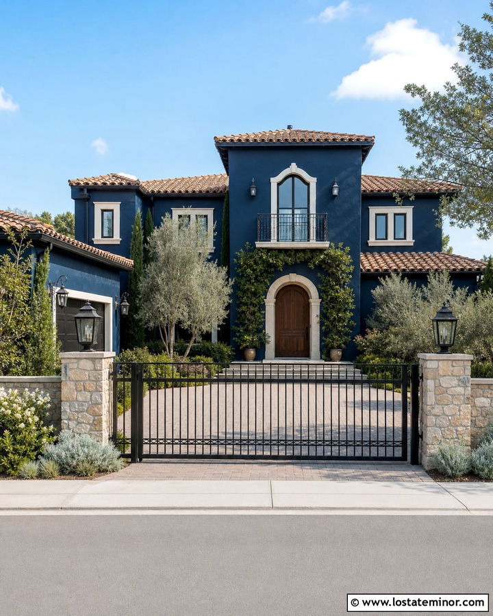 Navy Blue House With Driveway Gate - 30 Navy Blue House Design With Driveway Ideas