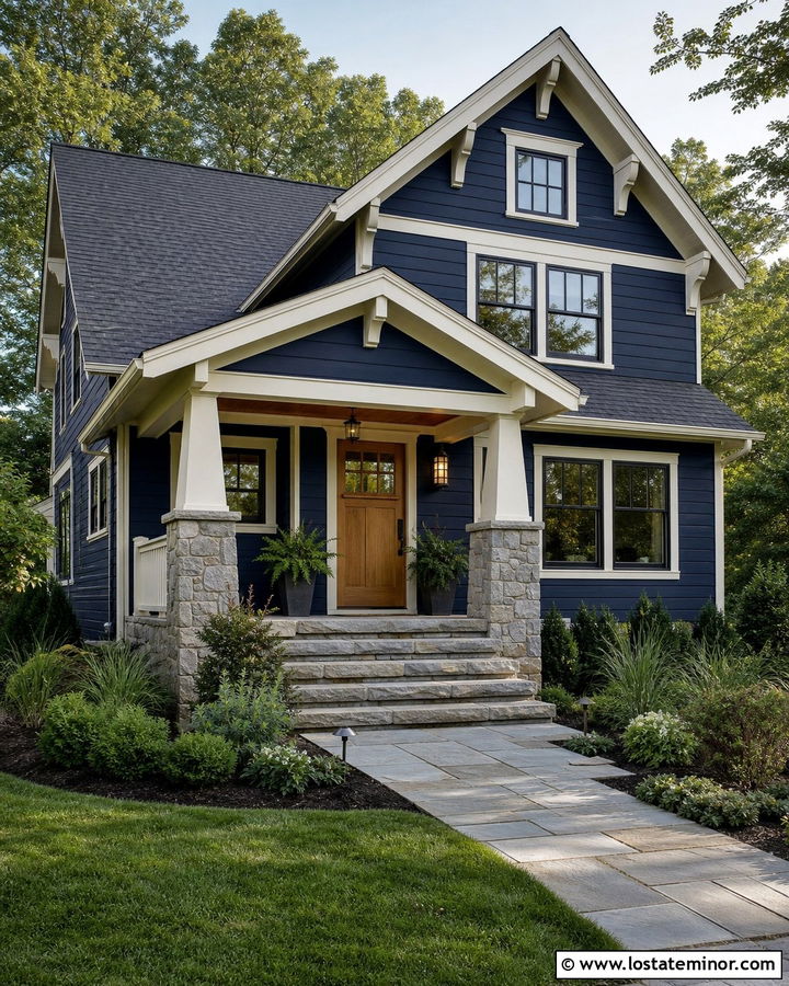 Navy Blue House With Dutch Door And Stone Porch - 30 Navy Blue House Design With Dutch Door Ideas