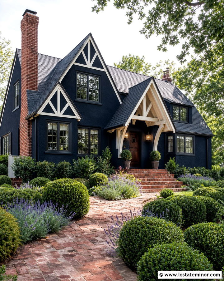 Navy Blue House With Exposed Porch Rafters - 30 Navy Blue House Design With Porch Ceiling Ideas