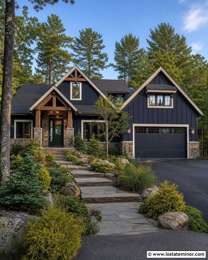 Navy Blue House With Forest Green Front Door - 30 Navy Blue House Design With Entry Door Ideas