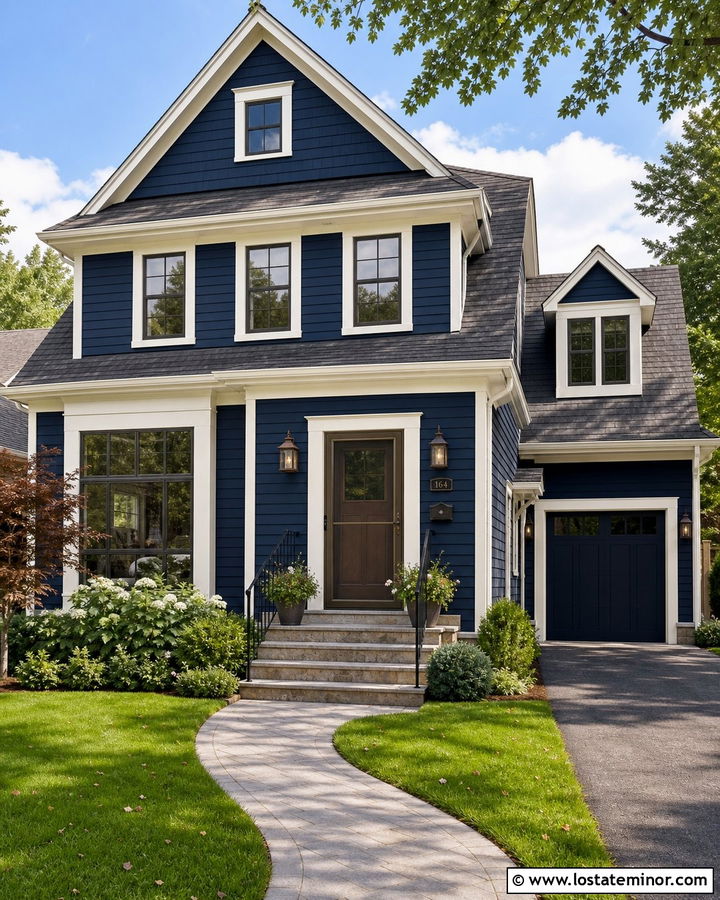 Navy Blue House With Full View Screen Door - 30 Navy Blue House Design With Screen Door Ideas