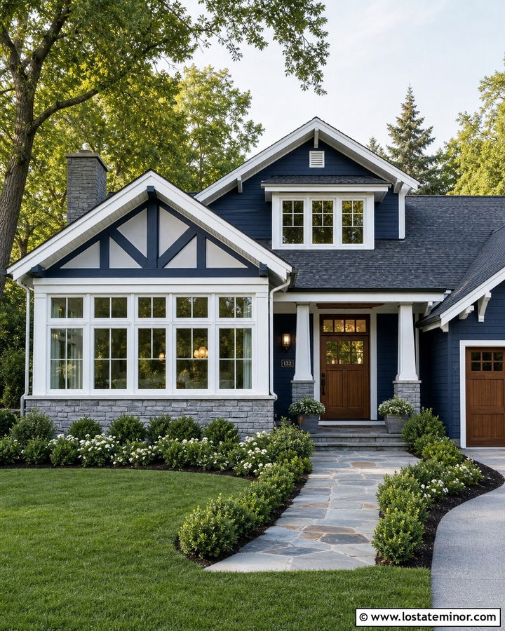 Navy Blue House With Gabled Sunroom - 30 Navy Blue House Design With Sunroom Ideas