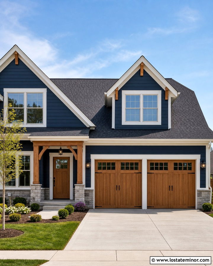 Navy Blue House With Garage Dormer - 30 Navy Blue House Design With Dormers Ideas