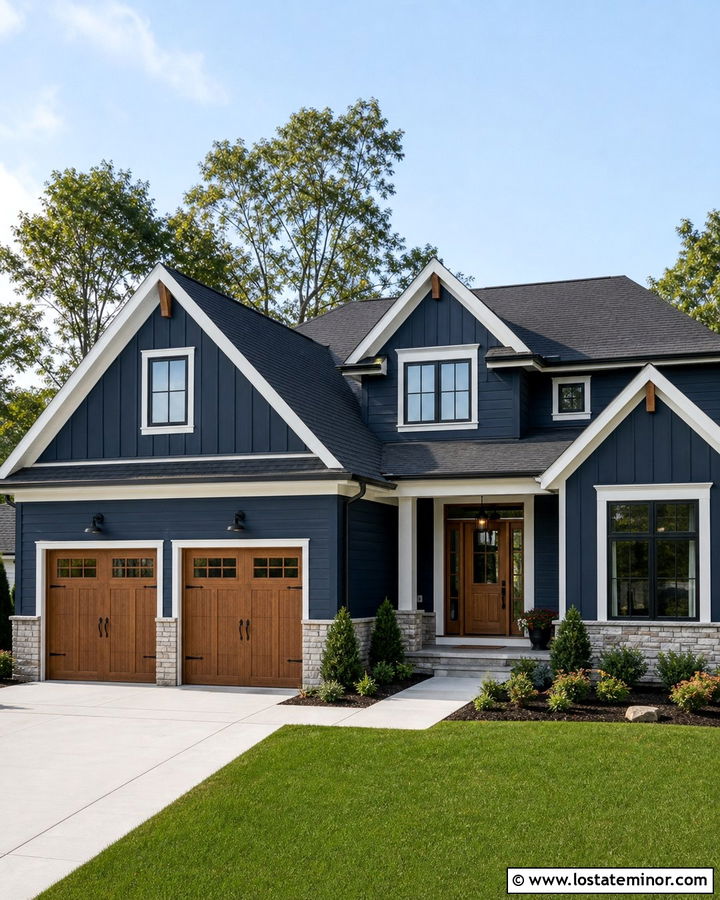 Navy Blue House With Garage Gables - 30 Navy Blue House Design With Gables Ideas