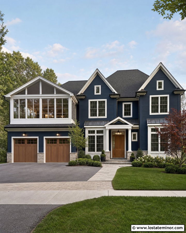 Navy Blue House With Garage Sunroom - 30 Navy Blue House Design With Sunroom Ideas