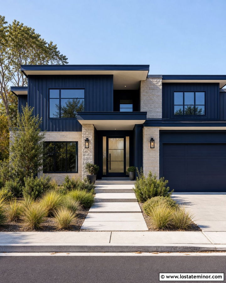 Navy Blue House With Glass Front Door - 30 Navy Blue House Design With Front Door Ideas